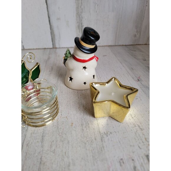Mistletoe tea light holder snowman candle cover star set Xmas decor - Picture 6 of 8